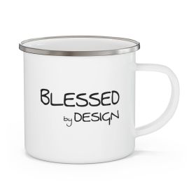 Enamel Camping Mug, Blessed By Design - Inspirational Affirmation - Black