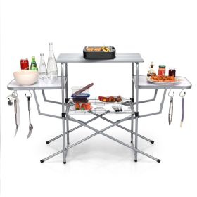 Foldable Outdoor BBQ Table Grilling Stand (Color: with Hooks)