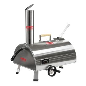 Silver Pizza Oven Outdoor 12" Semi-Automatic Rotatable Pizza Ovens Portable Stainless Steel Wood Fired Pizza Oven Pizza Maker with Built-in Thermomete (Color: as Pic)