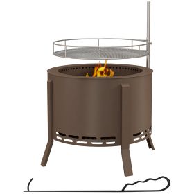 Outsunny 2-in-1 Smokeless Fire Pit, BBQ Grill, 19" Portable Wood Burning Firepit with Cooking Grate and Poker (Color: as Pic)